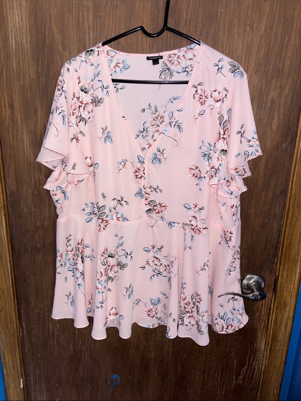 torrid Blush Pink Floral V-Neck Ruffle Sleeve Tunic